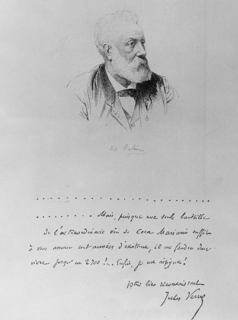 儒勒·凡尔纳 (Jules Verne) 的来信，附有这位作家的肖像 (1828-1905)。 作者 法语学校