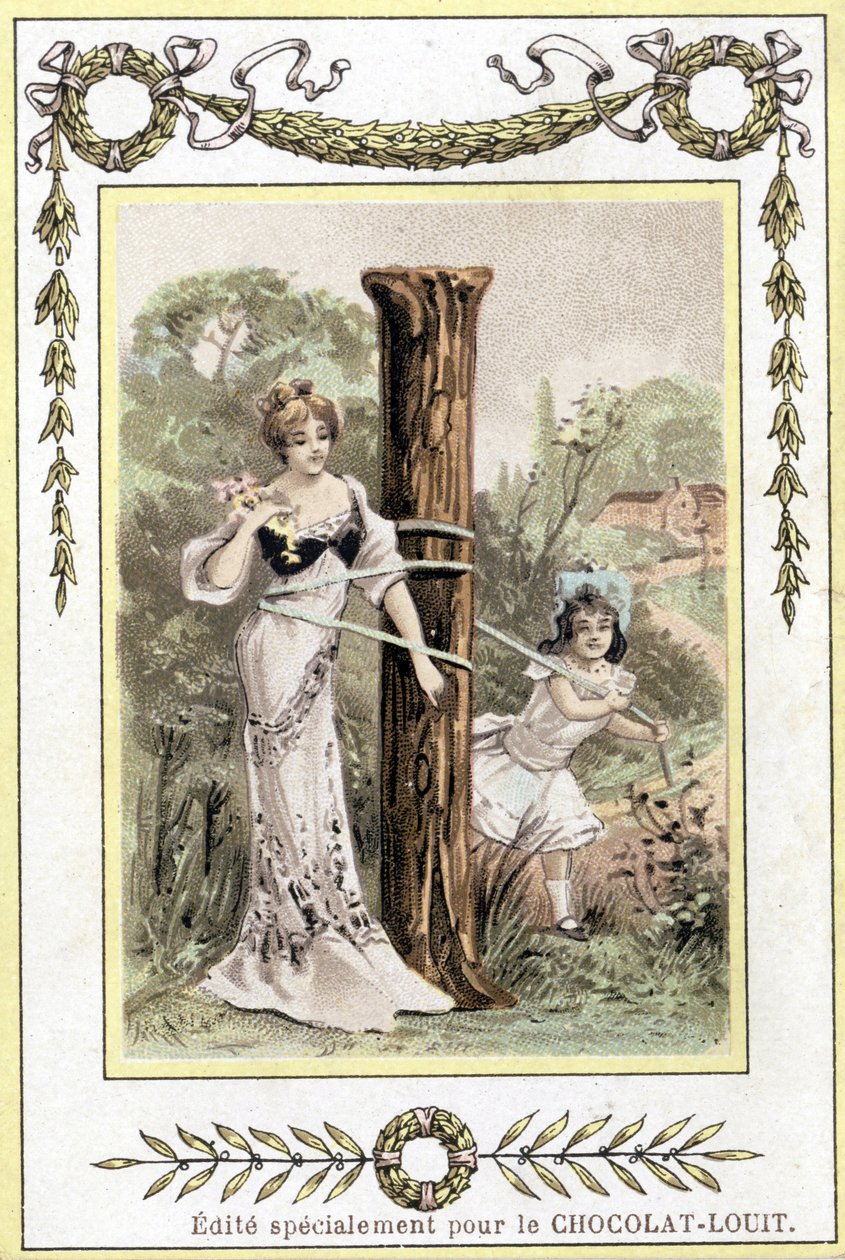 表现一对母女玩耍的信件，19世纪末（色版画 作者 法语学校
