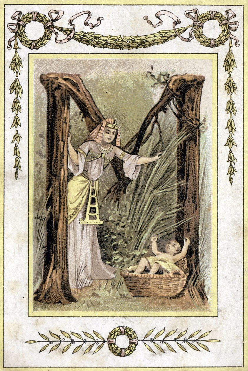 Letter representing an Egyptian mother finding an abandoned child (Moses saves waters), late 19th century (chromolithograph) 作者 法语学校