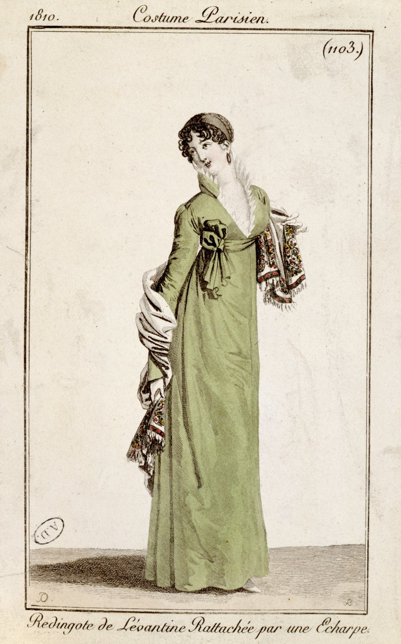 Levantine连衣裙外套系在1810年的Costume Parisien时装板上 作者 法语学校