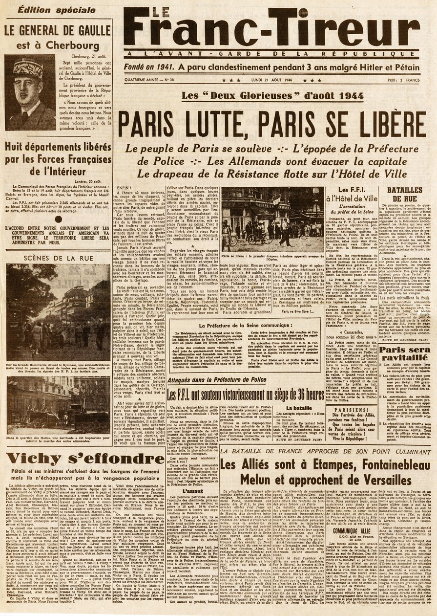 巴黎的解放--1944年8月21日《法国时报》第38期--巴黎在战斗，巴黎在解放。 作者 法语学校