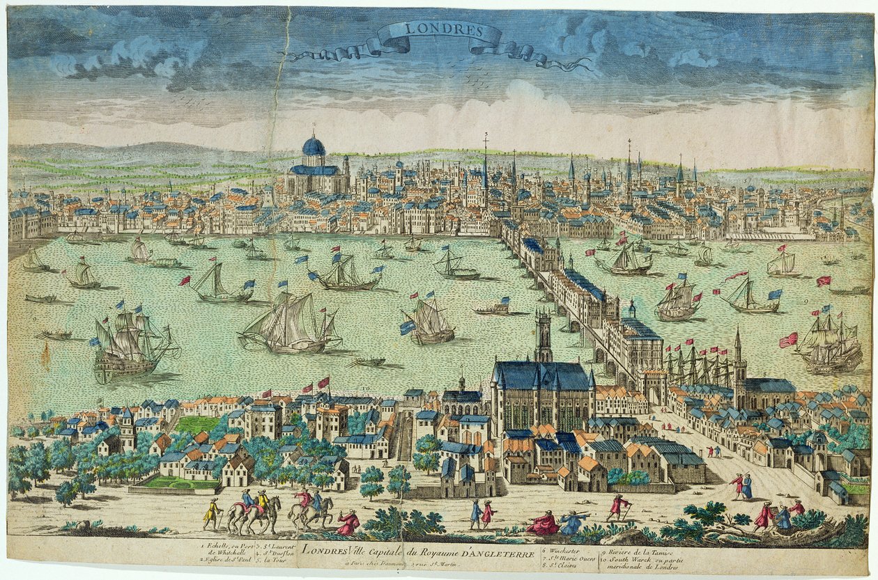 伦敦，英格兰王国的首都》，法文，约 1700 年（手工彩色木刻） 作者 法语学校