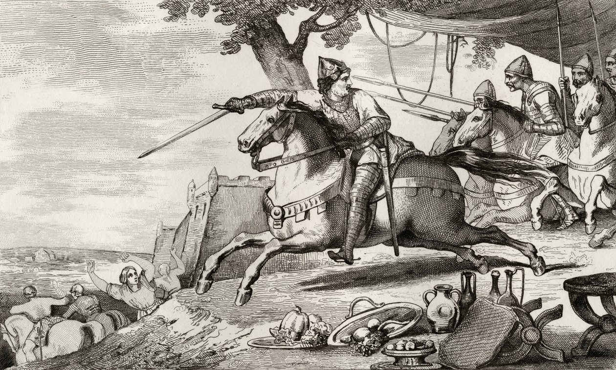 Lothair（941-86）带领他的军队参加战斗，来自Colart的“Histoire de France”，出版于1840年 作者 法语学校