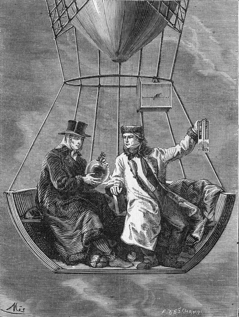 Louis-Joseph Gay-Lussac（路易-约瑟夫-盖-吕萨克）和Biot在4000米高空做物理学实验--载于《科学专辑；杰出的科学家；伟大的发现》1896。 作者 法语学校