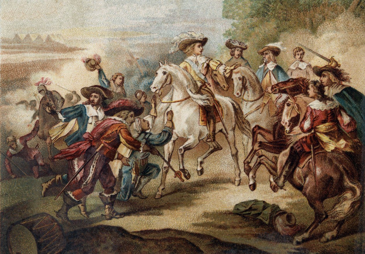 波旁王朝的路易二世，康德（Bourbon-Conde）（大康德）亲王（1621-1686）致 "罗克罗伊"（Rocroi）。彩色石版印刷。 作者 法语学校