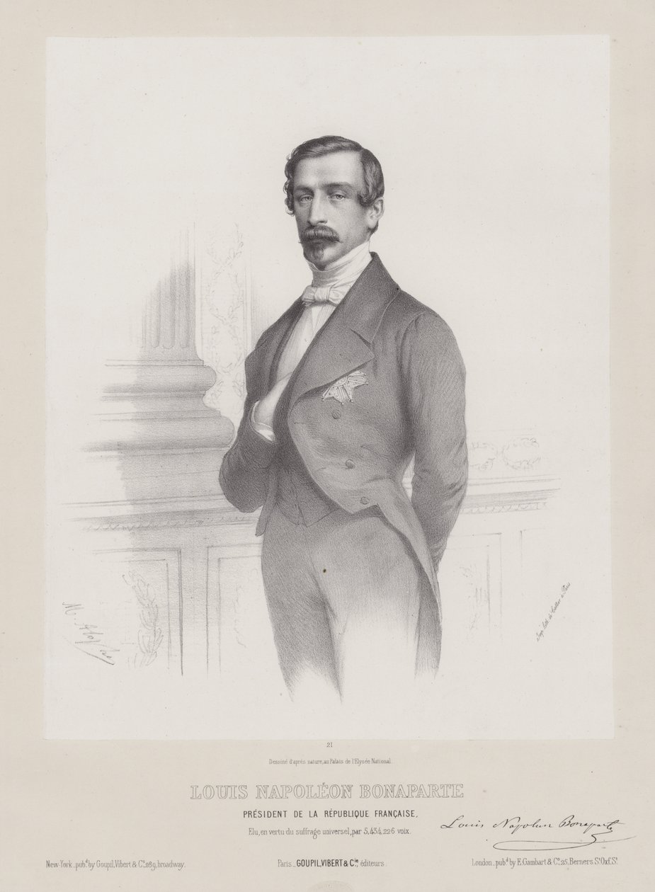 法兰西共和国总统路易-拿破仑-波拿巴，约 1848 年（石版画） 作者 法语学校