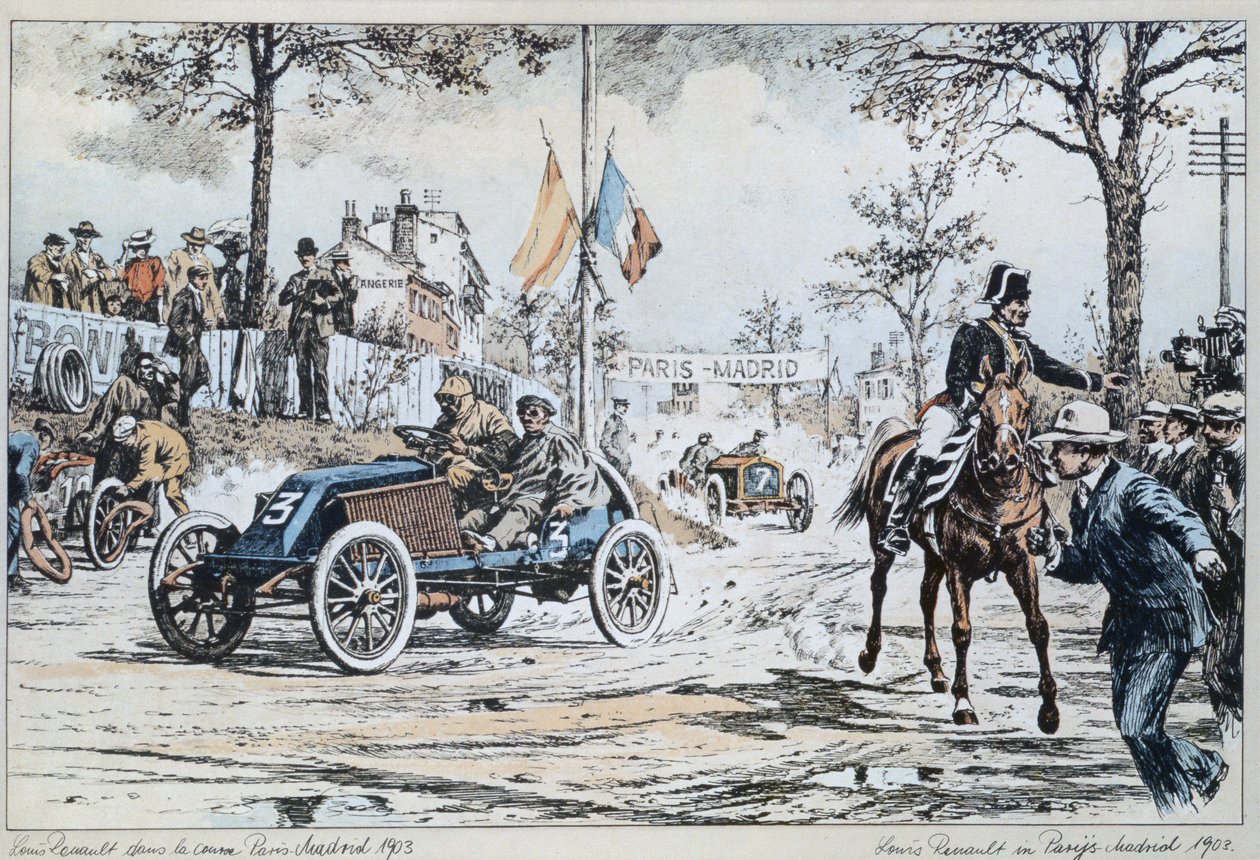 路易斯雷诺驾驶巴黎到1903年的马德里比赛，c.1903 作者 法语学校