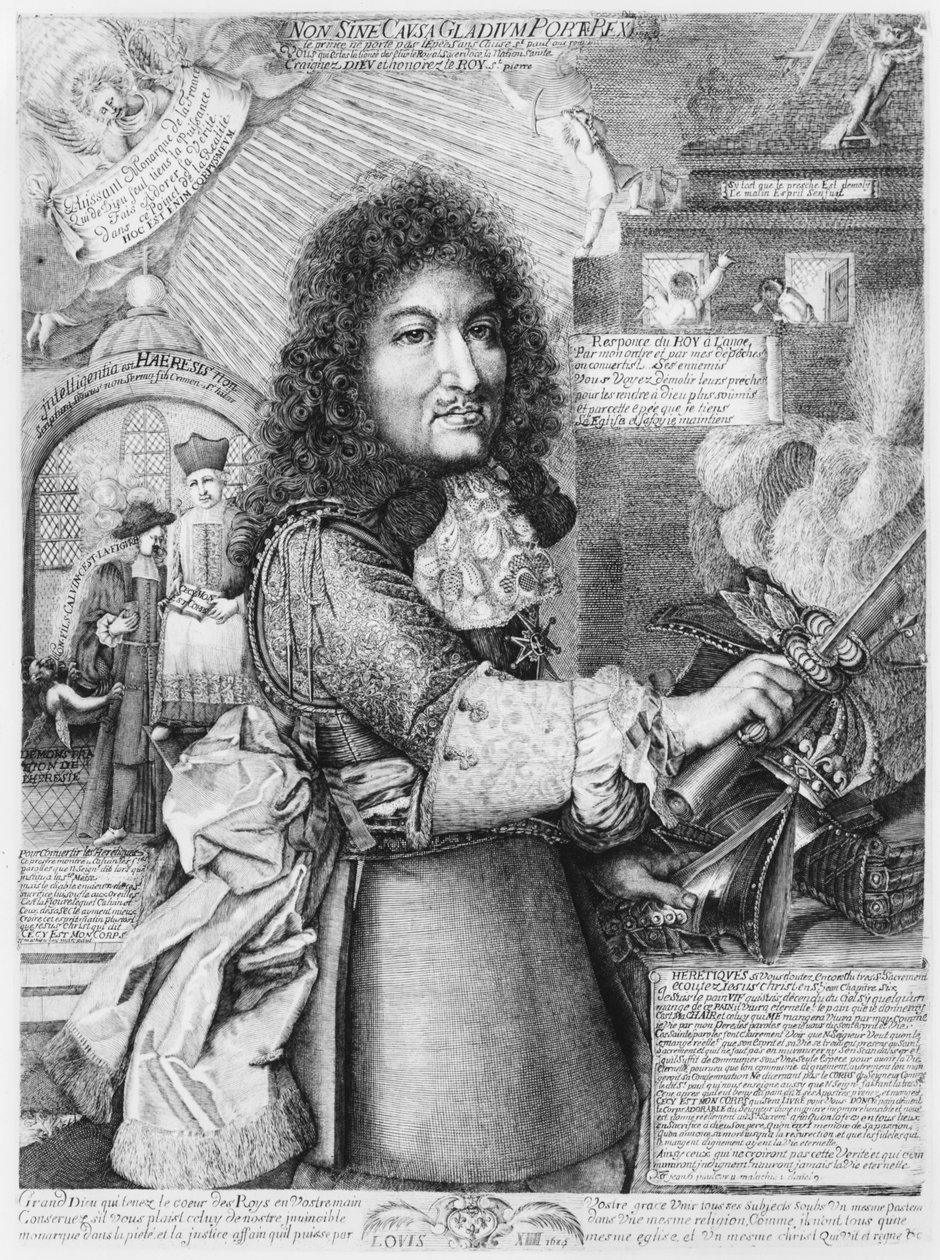 路易十四（1638-1715）用他的剑摧毁了所谓的新教改革宗教，1685年 作者 法语学校