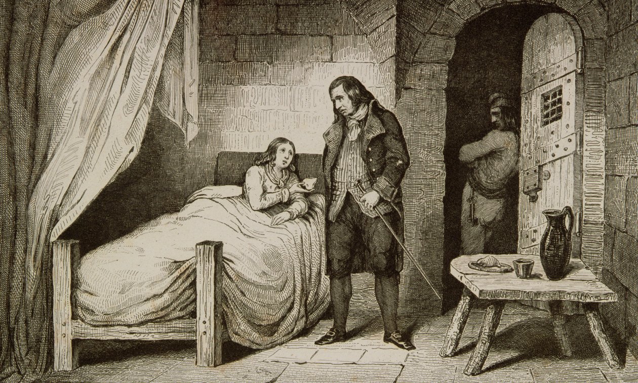 路易十七（1785-95）生病和监禁，来自Colart的&39;Histoire de France&39;，出版于1840年 作者 法语学校