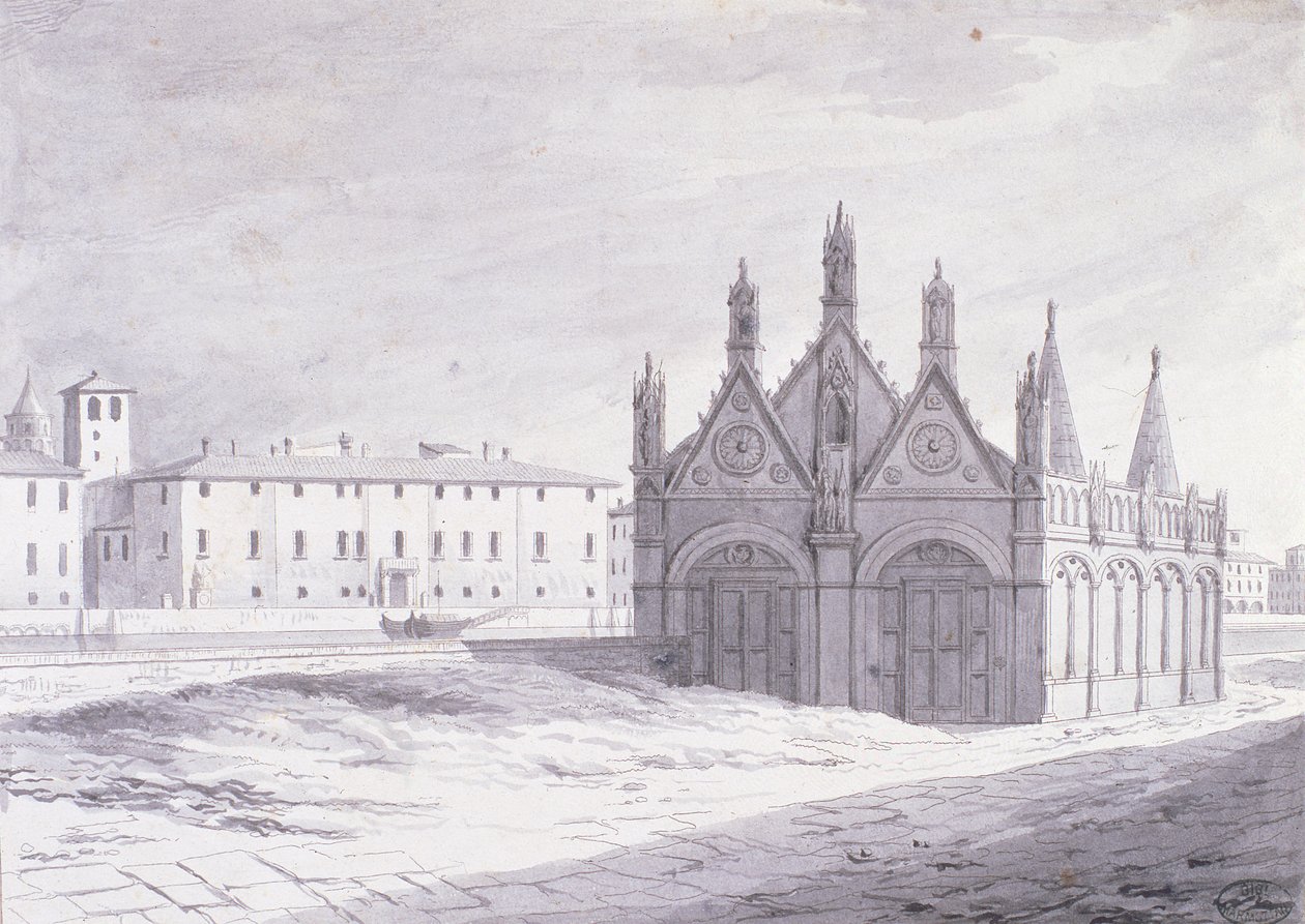 Lungarno，Santa Maria della Spina，比萨（纸本笔墨） 作者 法语学校
