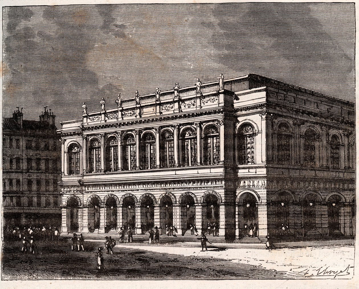 里昂。Le Grand Theatre - 雕刻在V.A. Malt-Brown的 "La France illustree: geography, history, statistical administration "中。1884 作者 法语学校