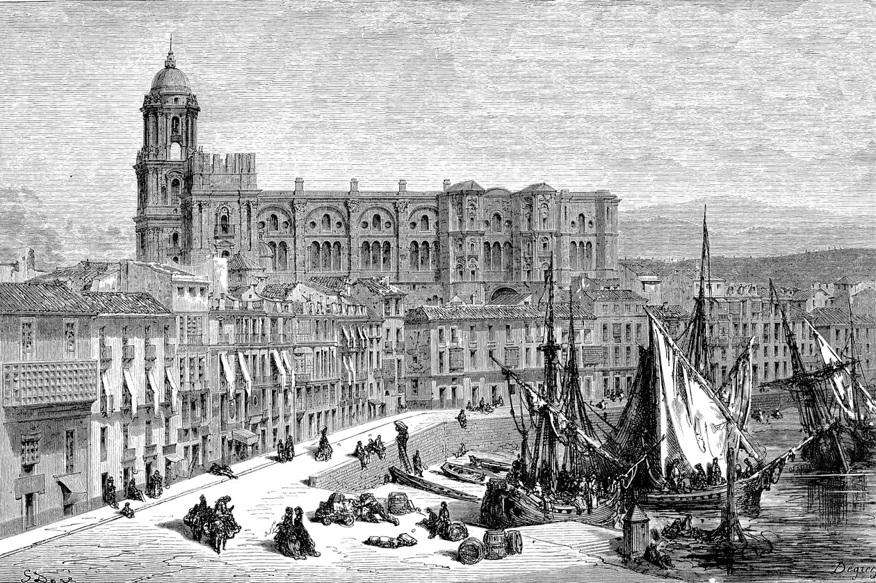 1865 年的西班牙马拉加--古斯塔夫-多尔 1865 年的绘画作品 作者 法语学校