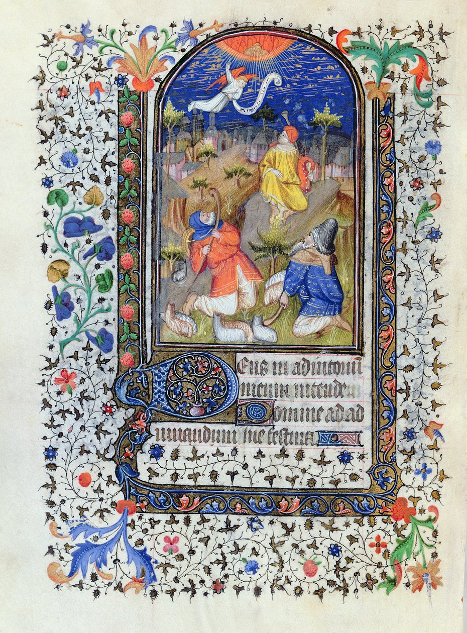 MS 1278 fol.106v牧羊人的报喜，来自Heures a lusage de Troyes，由Rohan Hours大师的工作室，c，1413-20 作者 法语学校