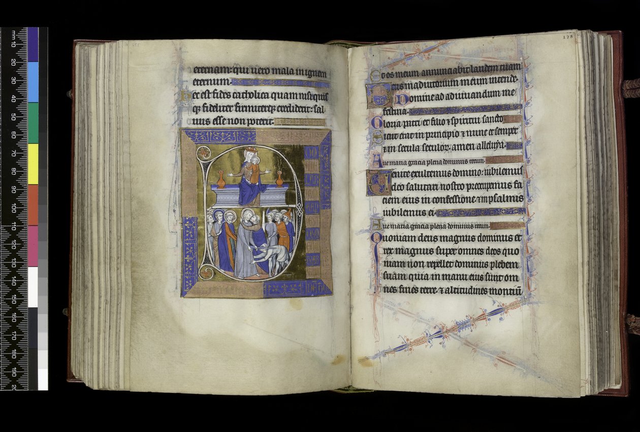 MS 300 f.177v-178r, Matins, Virgin and Child seated between two vases on bench (above); Betrayal of Christ, with Judas kissing Christ, and St Peter cutting off Malchus’ ear (below), from the Psalter and Hours of Isabella of France, Paris, c.1265-70 (pen &  作者 法语学校