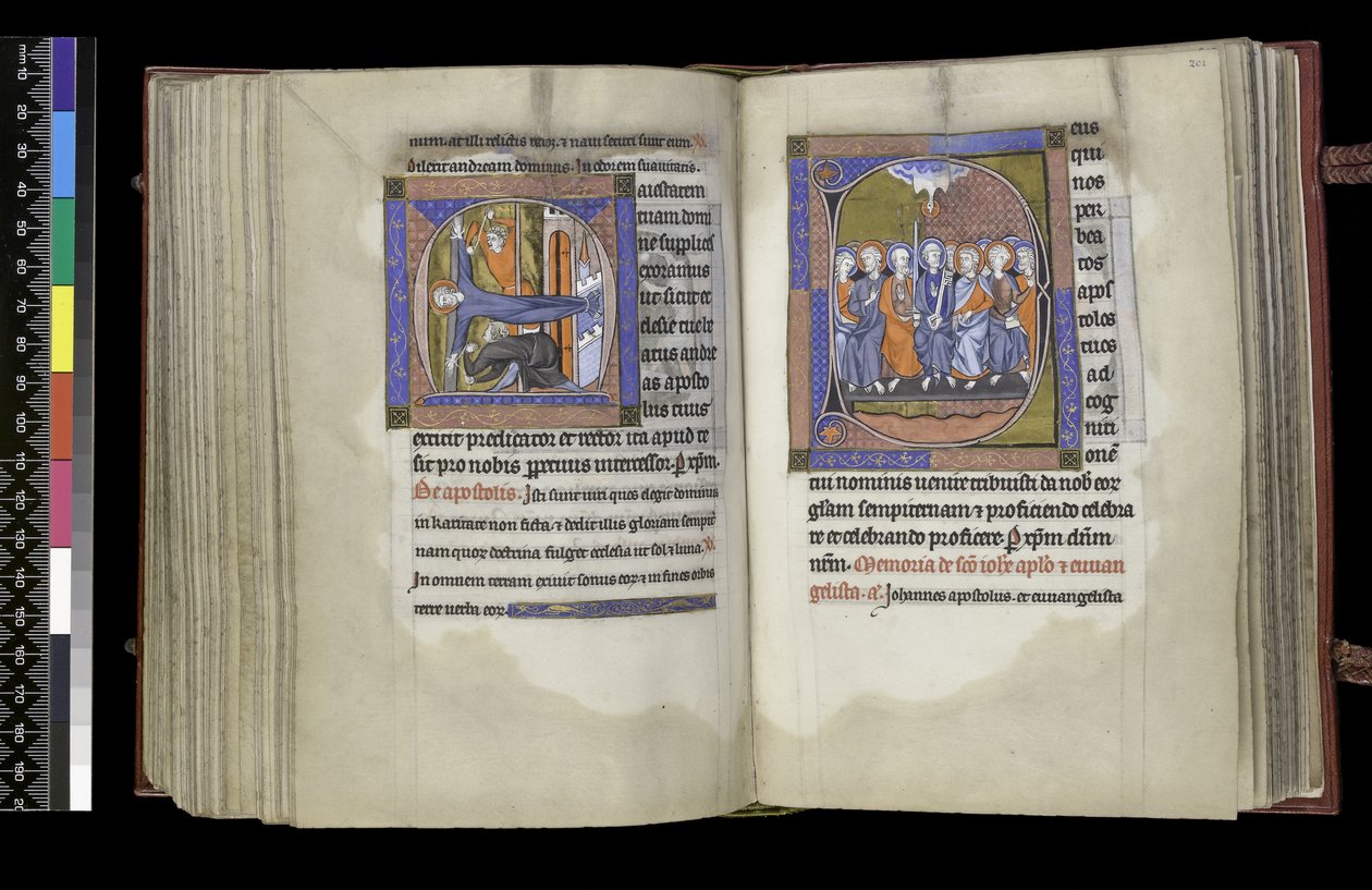 MS 300 f.200v-201r，从法国伊莎贝拉的诗篇和时光，到圣安德鲁和使徒的选举，巴黎，c.1265-70 作者 法语学校