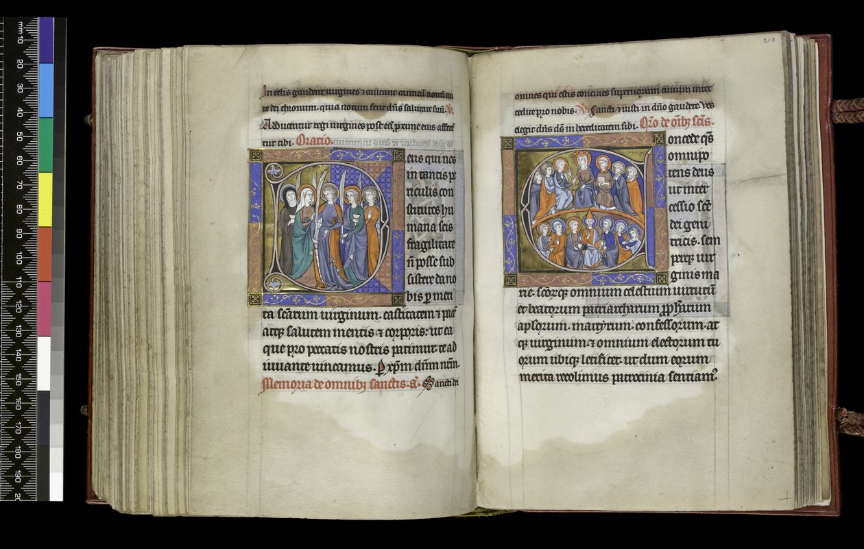 MS 300 f.207v-208r，处女的选举权和诸圣的选举权，来自法国伊莎贝拉的诗篇和时间，巴黎，c.1265-70（羊皮纸上的钢笔和墨水和蛋彩画） 作者 法语学校