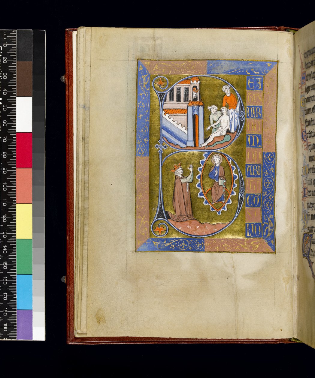 MS 300 f.XIII，来自法国伊莎贝拉的诗篇和时辰的对开页，巴黎，约 1265-70 年（羊皮纸上的钢笔和墨水和蛋彩画） 作者 法语学校