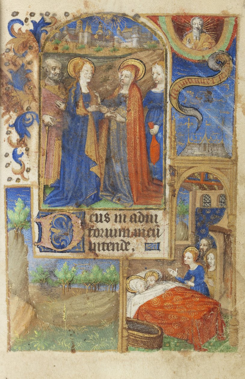 MS 39-1950 f.61r The Visitation，1464（羊皮纸上的金色，银色和彩色墨水） 作者 法语学校