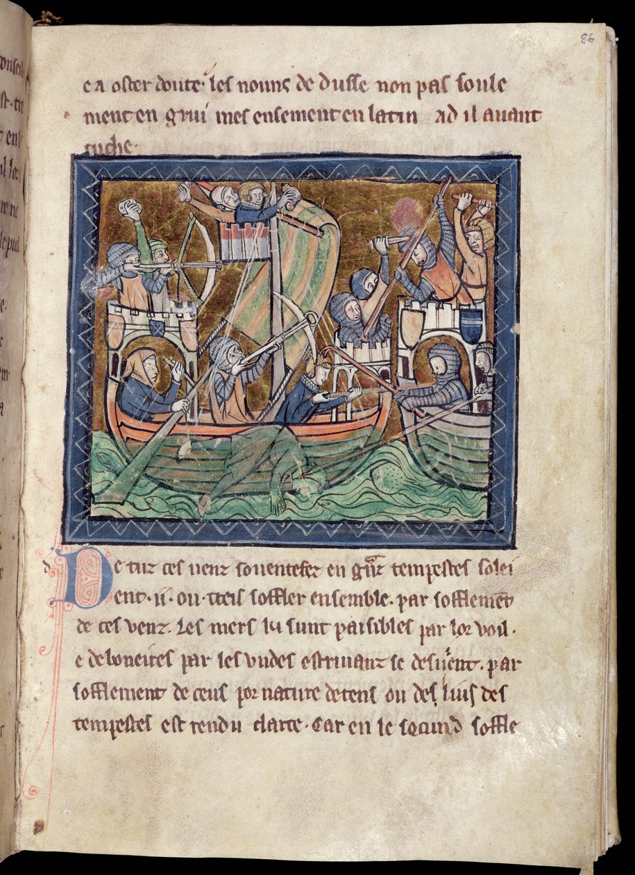 MS Marlay添加1 f.86页文字，照亮海战，来自De Re Militari，c.1270 作者 法语学校