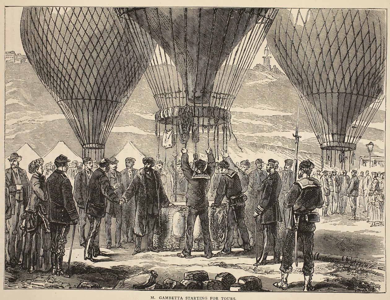 M. Gambetta为图尔开始，插图来自卡塞尔斯法国和德国之间的战争历史，1870-1871 作者 法语学校