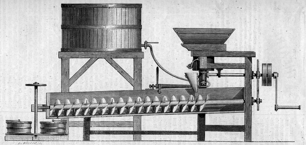 制造混凝土砂浆的机器。1858年5月1日《世界画报》第55期上的版画。 作者 法语学校