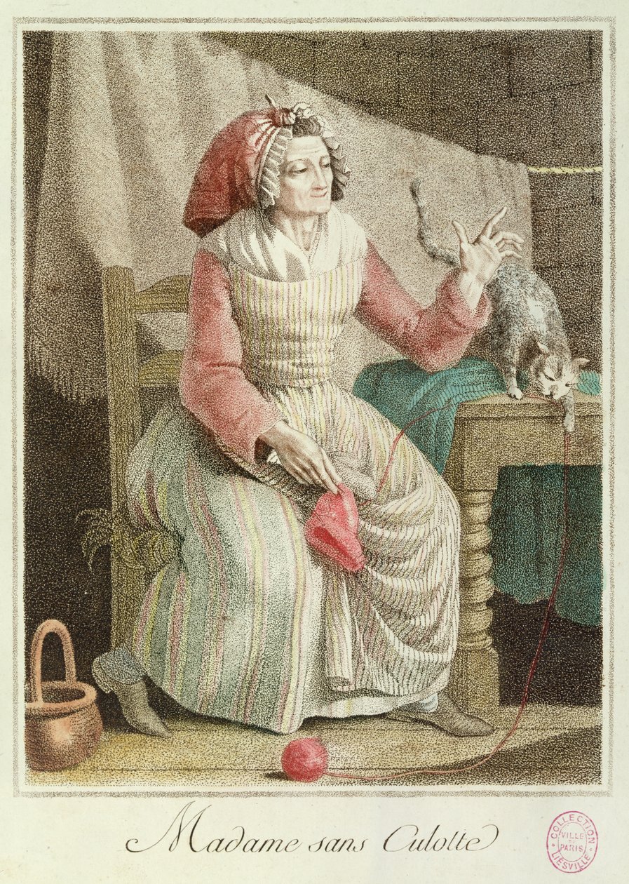 Sans-Culotte夫人，1792年（彩色雕刻） 作者 法语学校