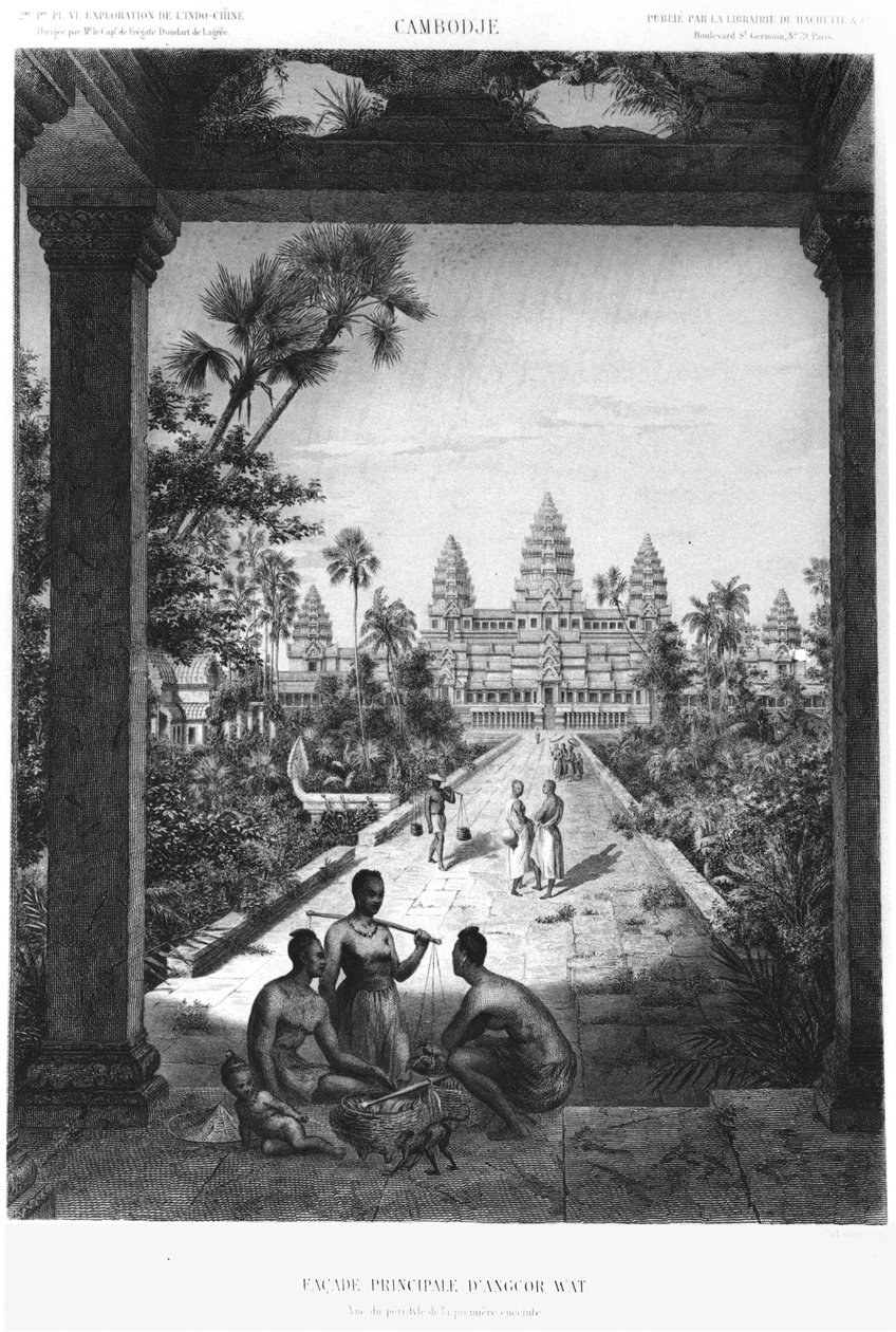 吴哥窟的主要门面，插图来自印度支那的探险之旅阿特拉斯，1866年至1868年由Doudart de Lagree出版，1873年出版，巴黎，阿歇特 作者 法语学校