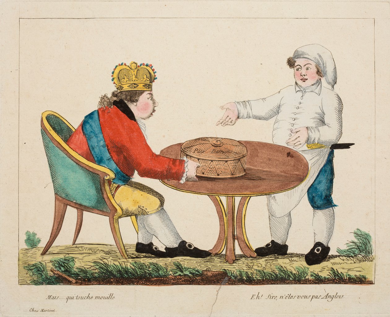 但是......谁接触湿了，c.1803-4（彩色雕刻） 作者 法语学校