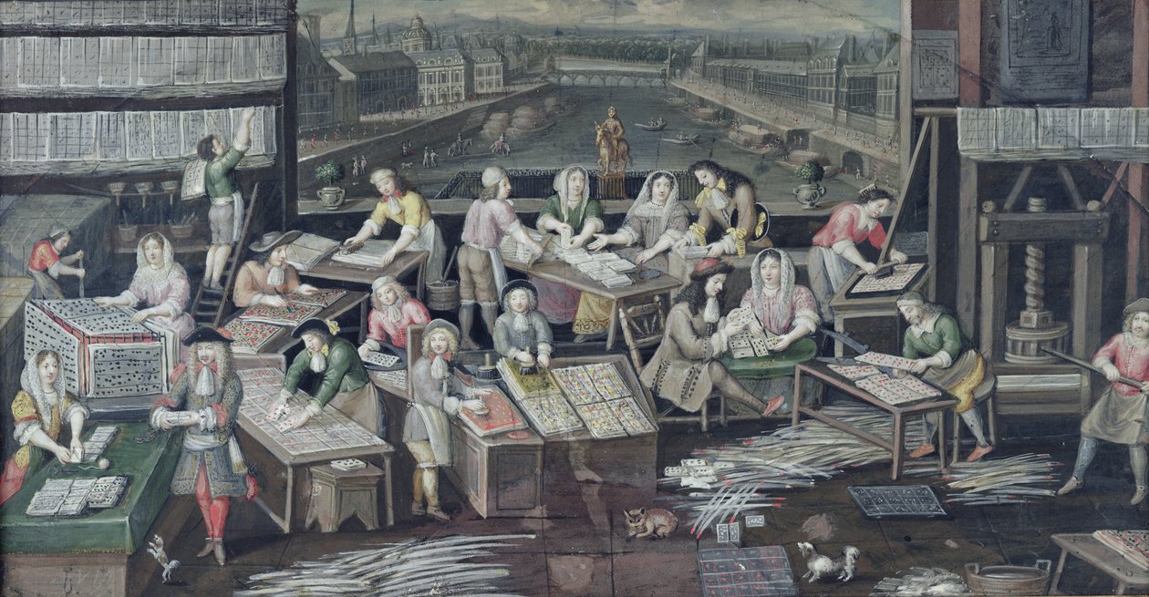 在Place Dauphine的房子里制作扑克牌，为风扇设计，c.1680 作者 法语学校