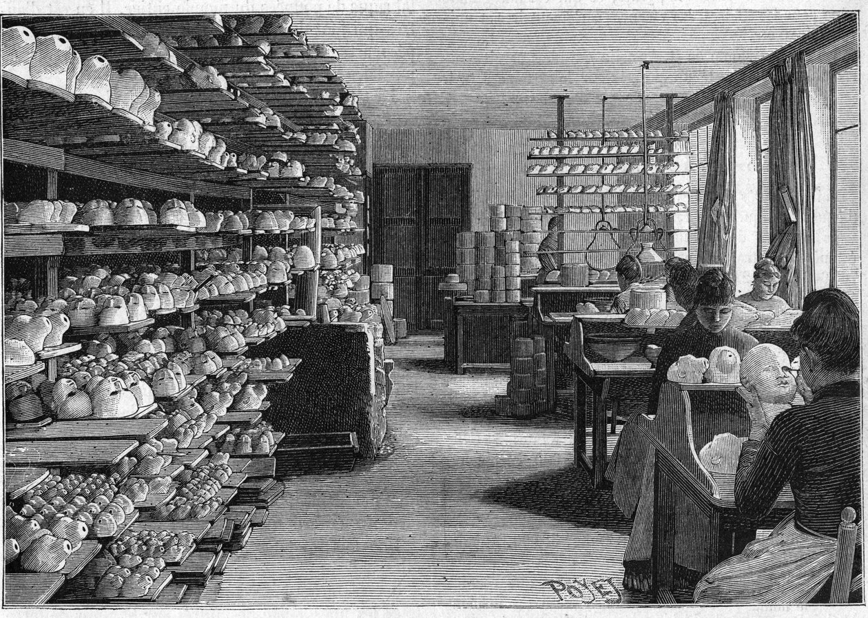 1888年生产的蒙特勒伊娃娃。烹调前用于晾晒娃娃头的房间，以及对眼睛进行装饰。 作者 法语学校