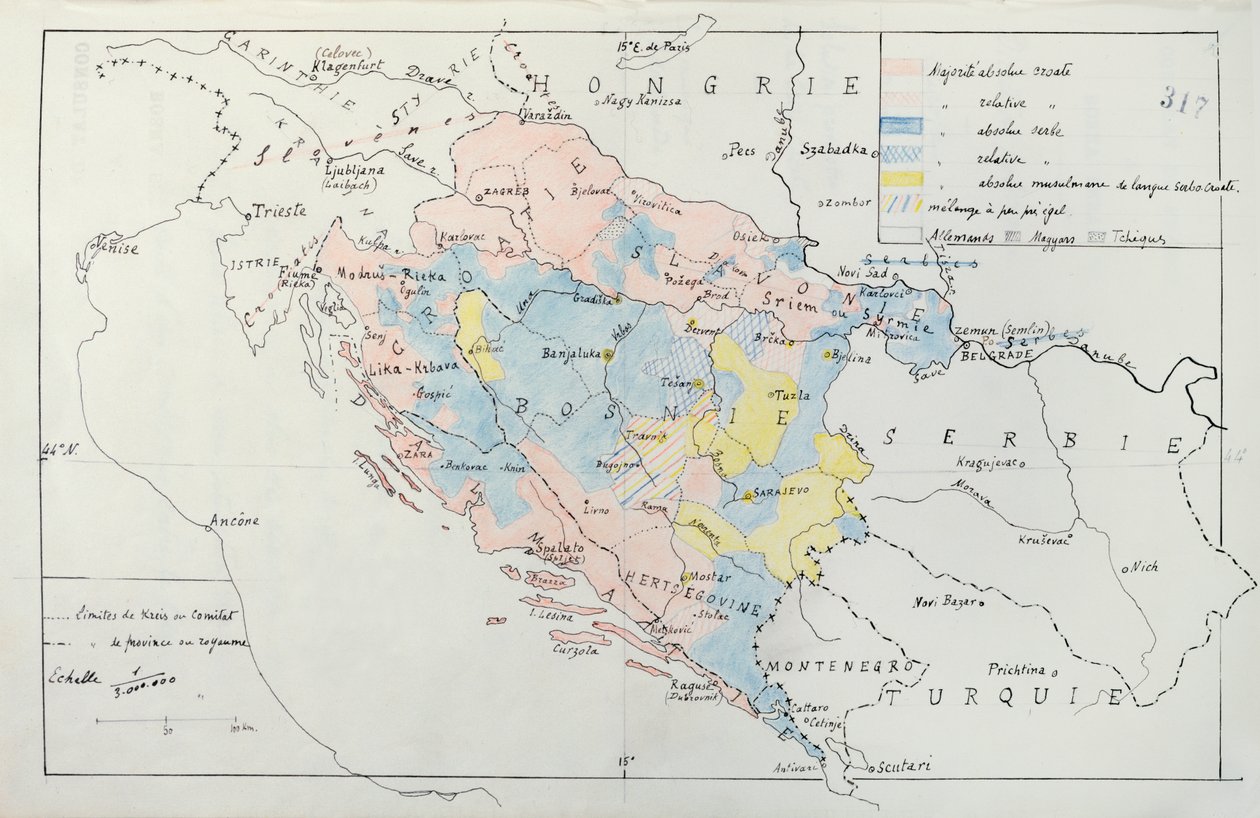 1910年波斯尼亚地图及少数民族占领地区的详细信息（笔，墨水和卫生） 作者 法语学校