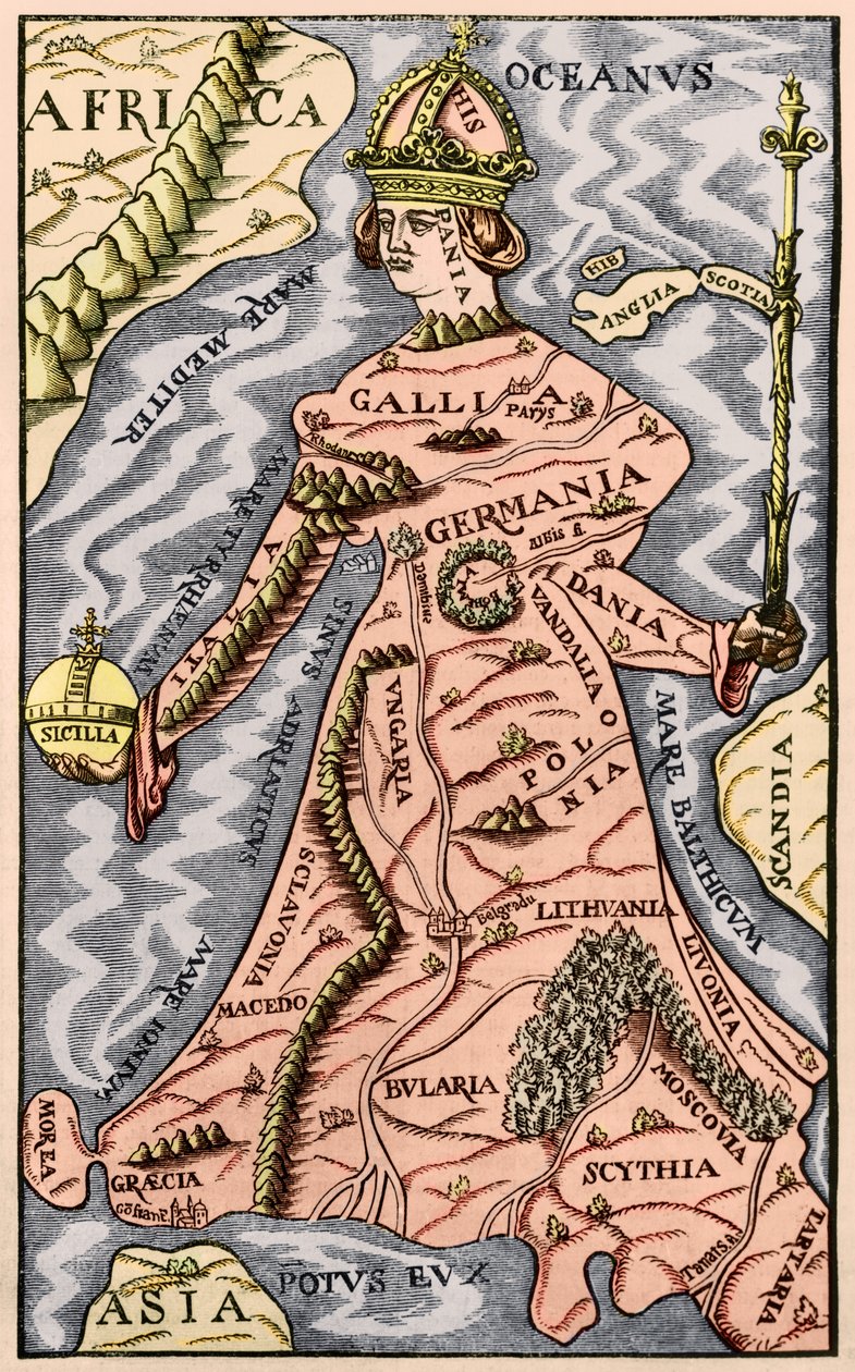 欧洲地图，从Pittoresque商店的插图，1849年 作者 法语学校