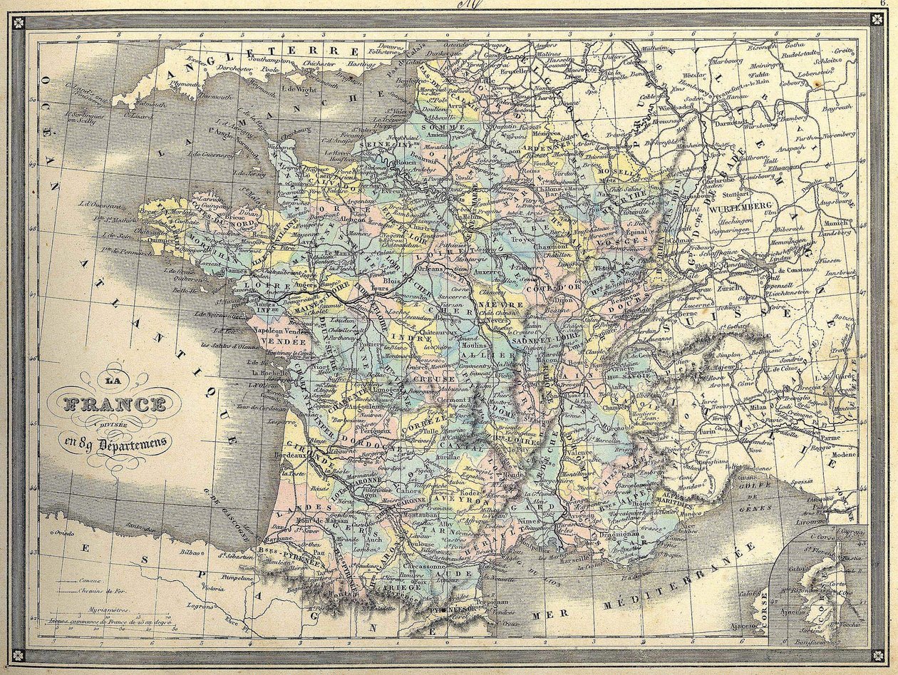 法国地图--载于Vuillemin的《世界地图集》，约1851年。 作者 法语学校