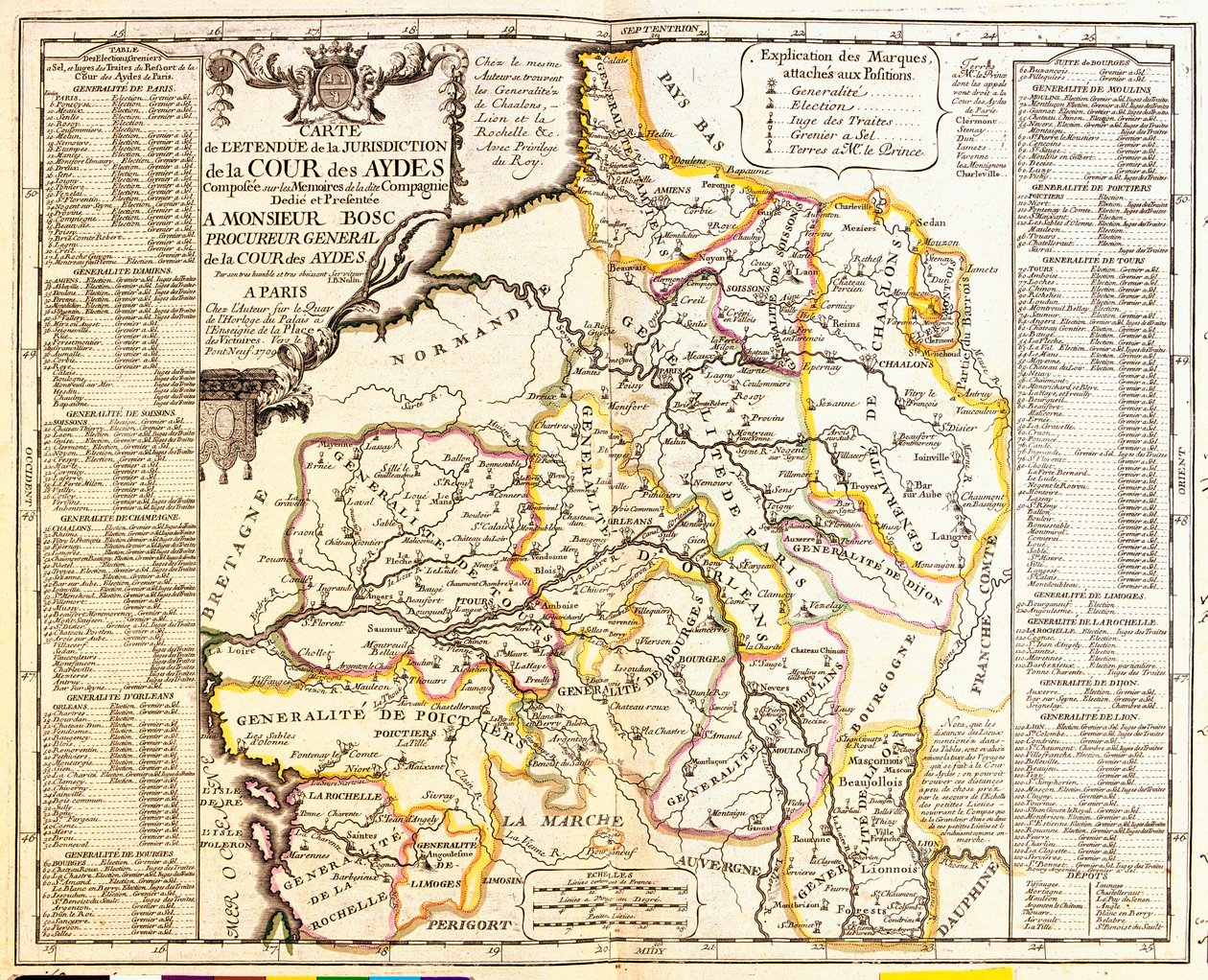 1709年法国领土税收地图，由Jean-Baptiste Nolin创作的Le Theatre du Monde，1717年出版（手工彩色雕刻） 作者 法语学校
