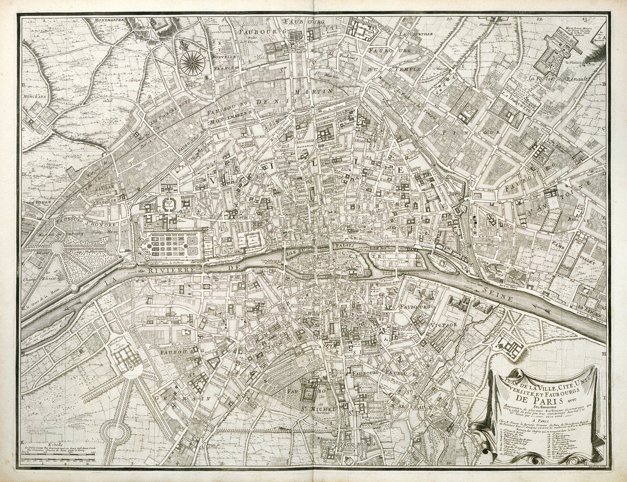 巴黎地图，来自巴黎的拉特拉斯，Jean de la Caille，1714年 作者 法语学校