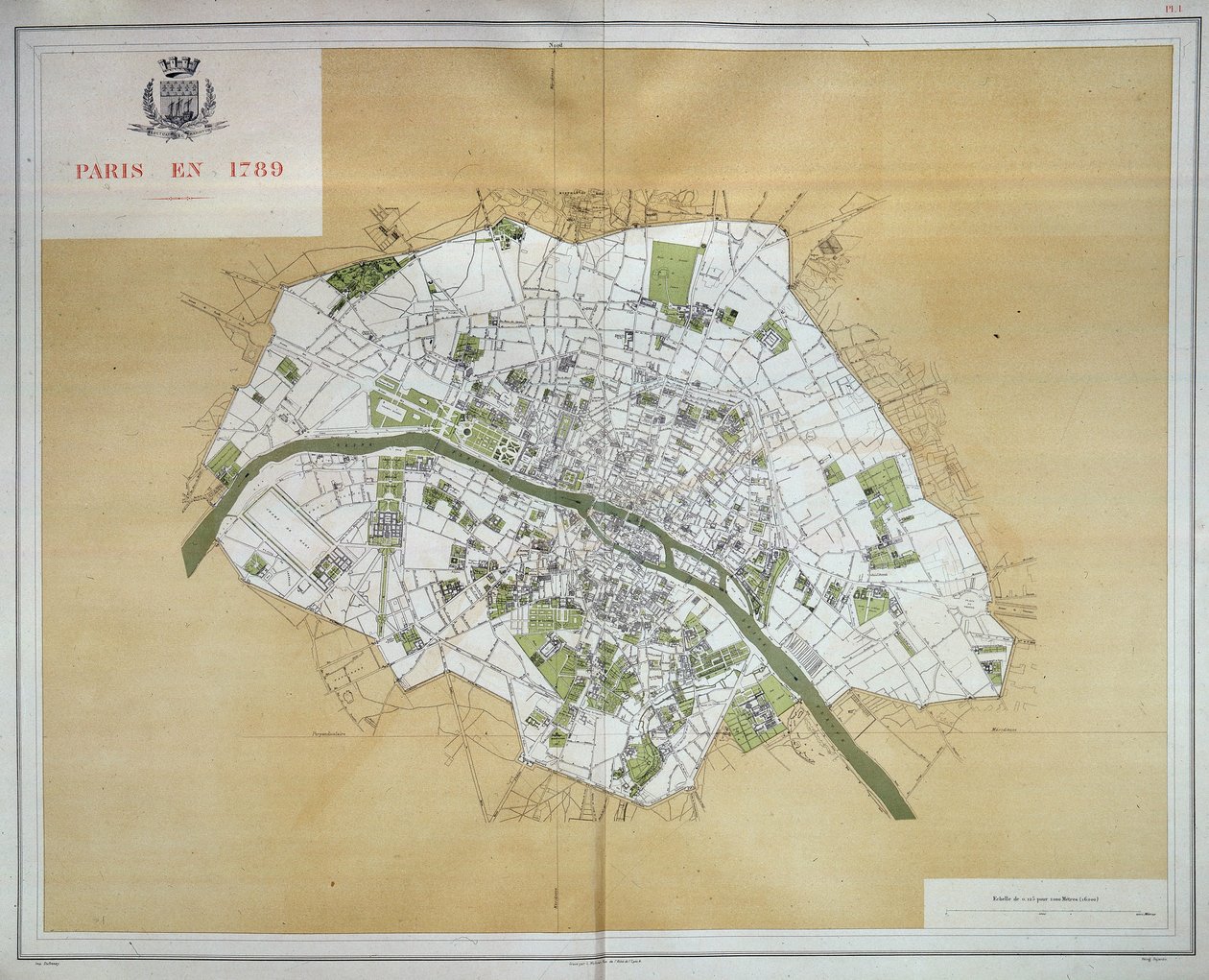 1789 年的巴黎地图，摘自《1789-1889 年巴黎工作图集》，Imprimerie Nouvelle 出版社 作者 法语学校