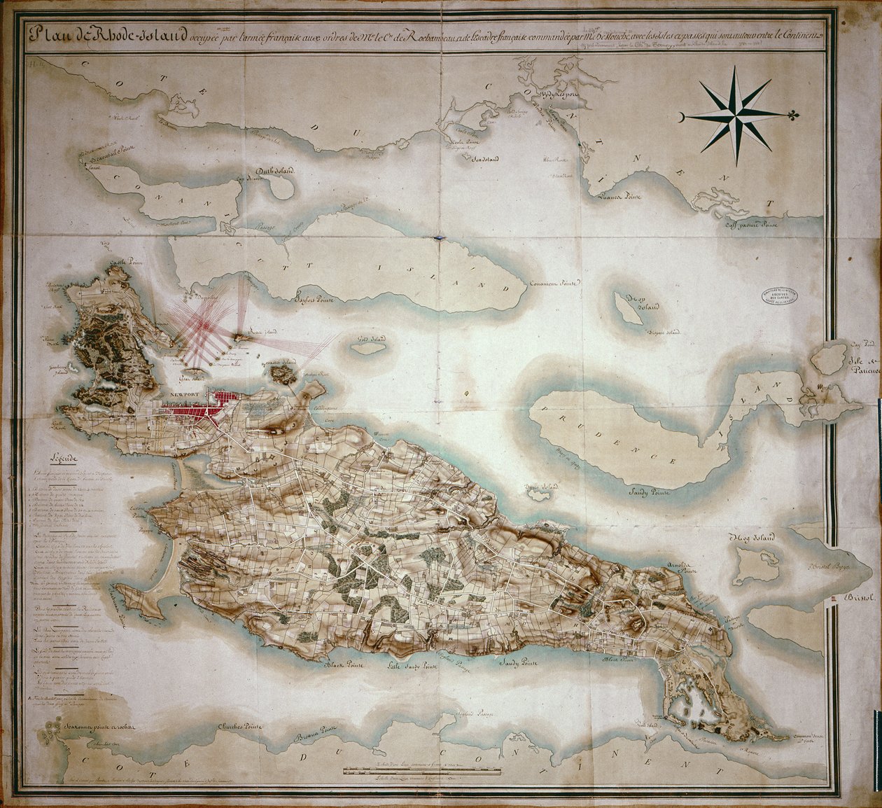 1780年至1881年法国军队按照Jean-Baptiste de Vimeur（1725-1807）的命令占领罗得岛时的罗钦岛地图 作者 法语学校