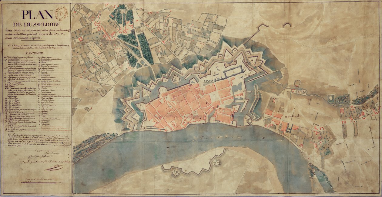 莱茵河，杜塞尔多夫，1799年造成的损害地图 作者 法语学校