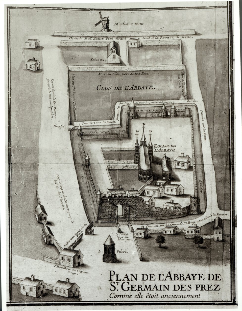 1713年Saint-Germain-des-Pres修道院地图（纸上水墨和水粉） 作者 法语学校