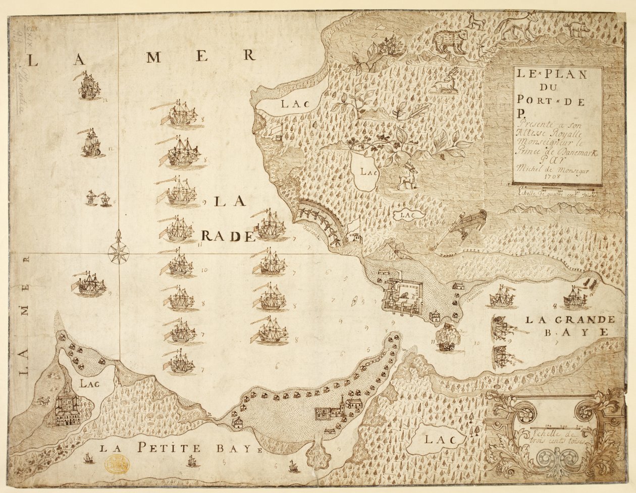 加拿大普拉森蒂亚港地图（纸上钢笔和墨水） 作者 法语学校