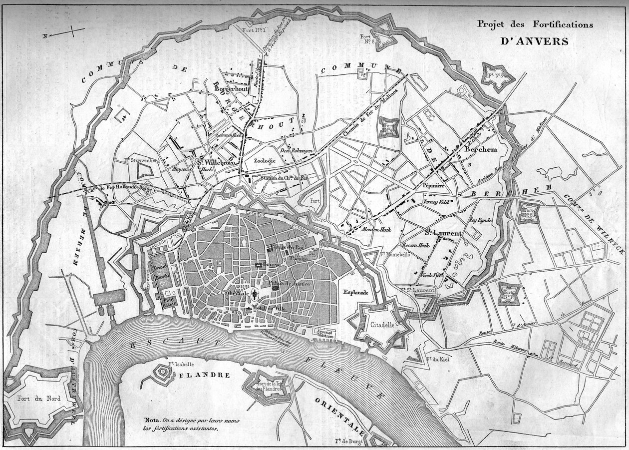 1859年的安特卫普（比利时）市地图；代表新的防御工事项目。9月24日《世界画报》第128期上的版画 作者 法语学校
