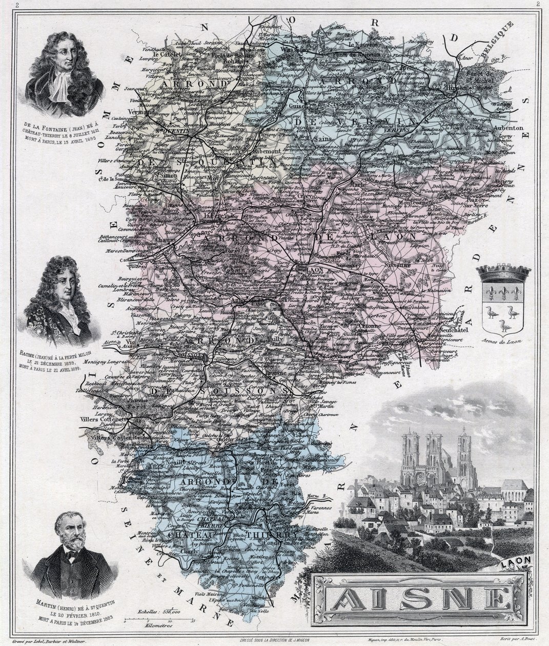 埃纳省地图（1889 年版画） 作者 法语学校