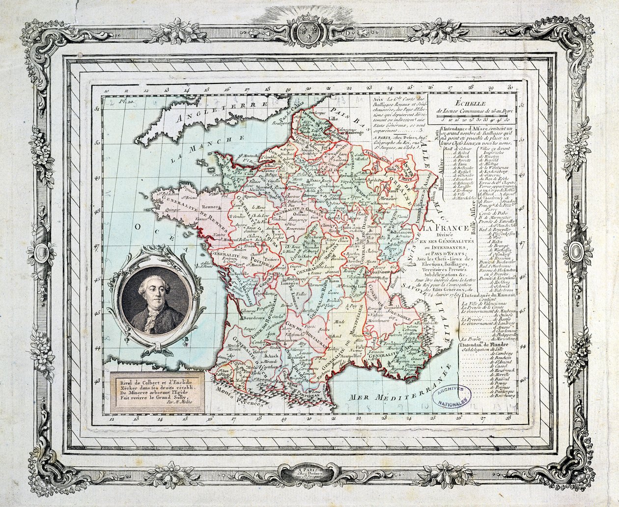 法国地区和地区的地图，被称为Carte de Necker，1789年 作者 法语学校
