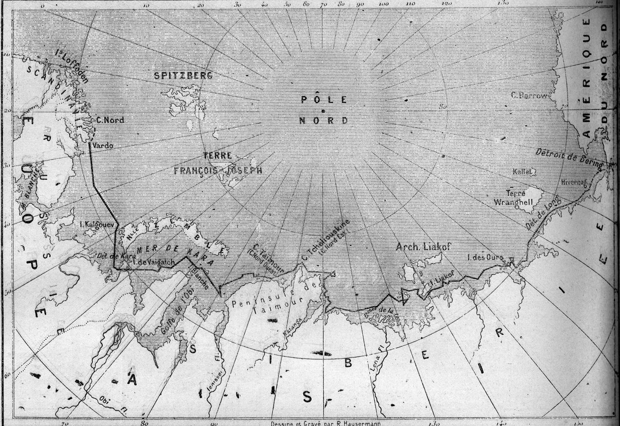 探险家尼尔斯-阿道夫-埃里克（Eric）男爵诺登斯基（Nordenskjold）（1832-1901）追踪的 "织女星 "号航行地图。1878年，诺登斯乔尔德沿着西伯利亚的海岸从大西洋进入太平洋。世界画报》中的版画 作者 法语学校