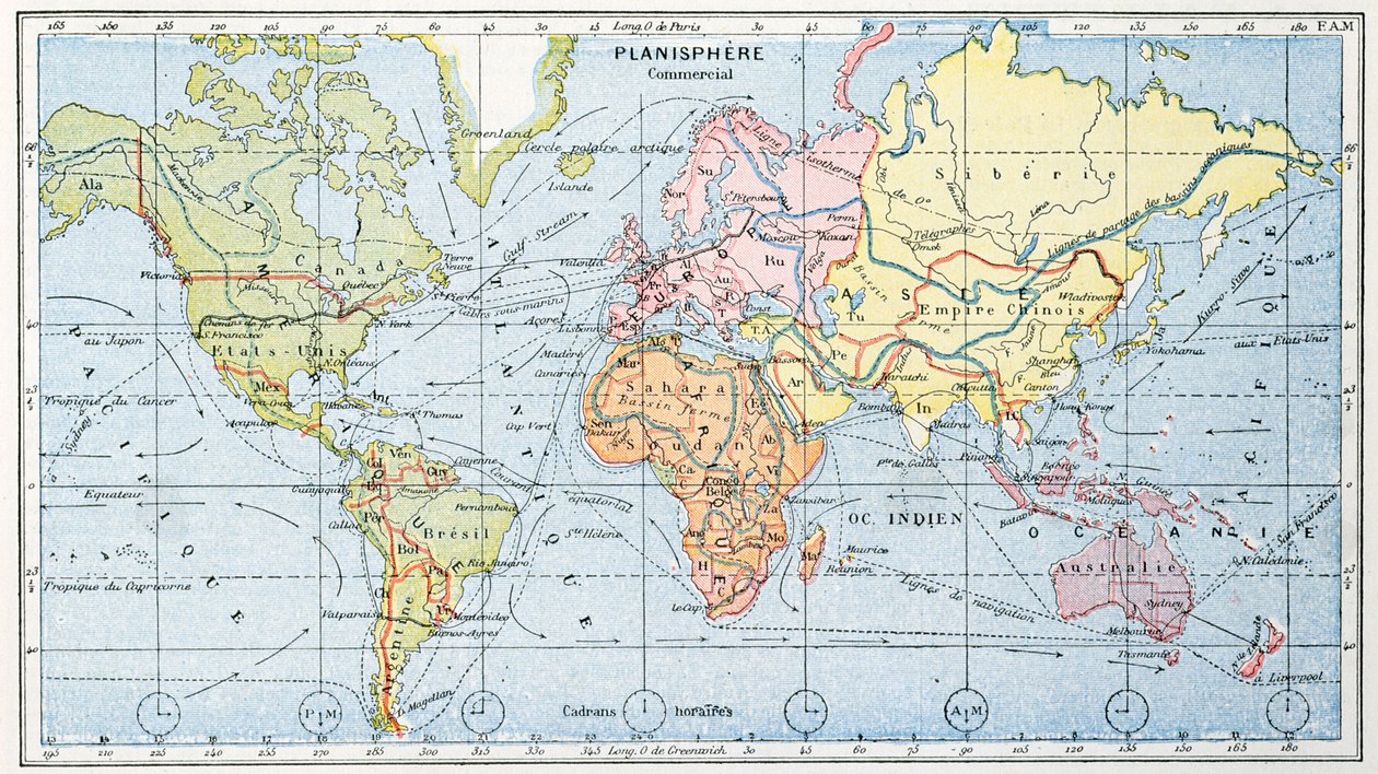 地图显示了1912年的主要世界贸易航线 作者 法语学校
