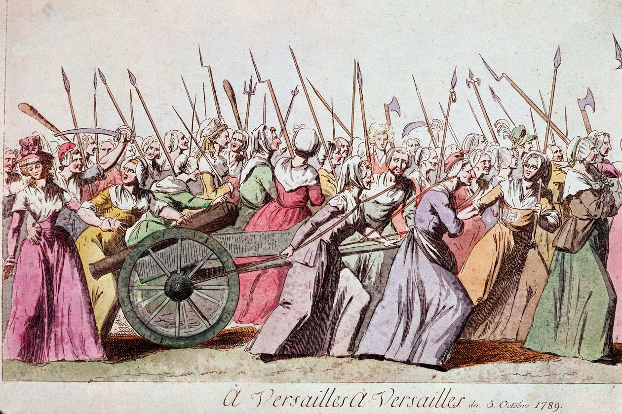 1789 年 10 月 5 日，巴黎凡尔赛宫的妇女游行（版画） 作者 法语学校
