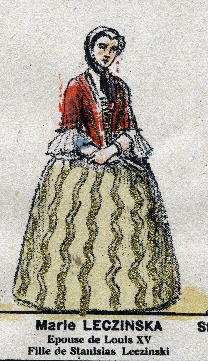 玛丽-莱辛斯卡（1703-1768），法国王后，路易十五的妻子。在 "1643-1895年法国国王和王后及杰出人物画廊 "埃皮纳尔图片中。 作者 法语学校
