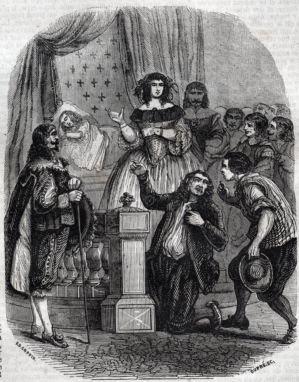 玛丽-德-美第奇（1573-1642），法国女王和她儿子的摄政王，在床上睡觉--玛丽-德-美第奇，法国国王亨利四世的第二任妻子，波旁家族，她儿子的摄政王，摄政王展示她的儿子，法国的路易十三。 作者 法语学校