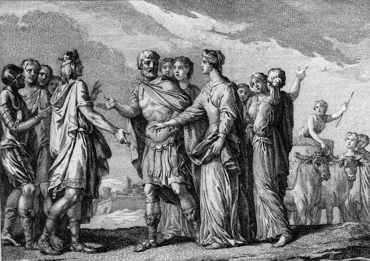 法兰克国王克洛维一世（466-511）与克洛蒂尔德（Sainte Clothilde，约475-545）于493年结婚。18世纪的雕版画。 作者 法语学校