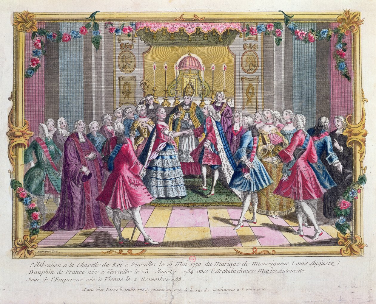 1770年5月16日，法国多芬（未来的路易十六）与Archduchess Marie-Antoinette在凡尔赛宫的婚礼 作者 法语学校